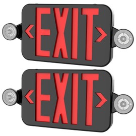 OSTEK Red LED Exit Sign with Emergency Lights, Two Adjustable Head Emergency Exit Lights with Battery Backup, Dual LED Lamp ABS Fire Resistance UL-Listed 120-277V (Red & Black, 2 PACK)