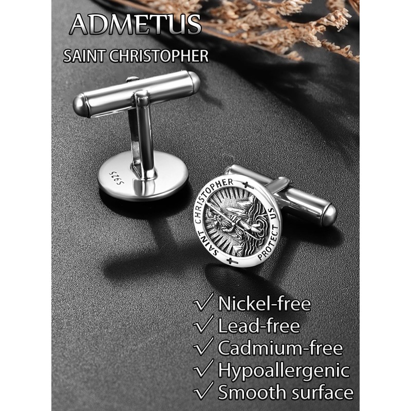 St Christopher Cufflinks for Men Sterling Silver Saint Christopher Cufflink
