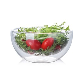 GracesDawn high temperature resistant double layer glass bowl borosilicate heat-resistant glass tableware transparent fruit salad bowl (250ml double bowl)