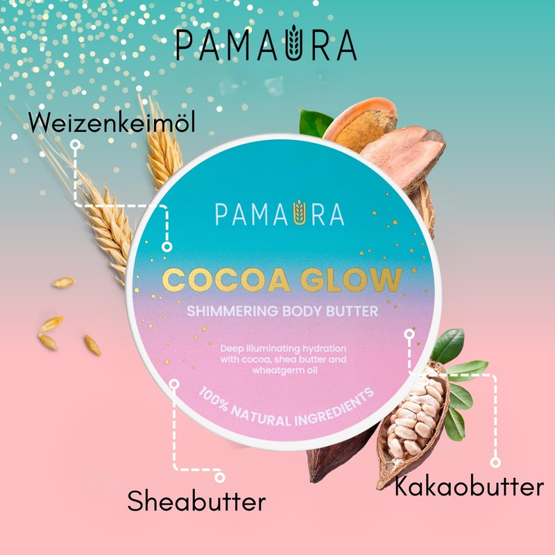 PAMAURA Cocoa Glow Shimmering Body Butter with 100% Natural Ingredients