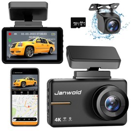 Dash Cam Front Rear,4K UHD Dash Camera for Cars,3”IPS Screen,Included 64GB Card, Built-in Wi-Fi GPS,Night Vision,170° and 150° Wide Angle,G-Sensor, 24HParking Mode