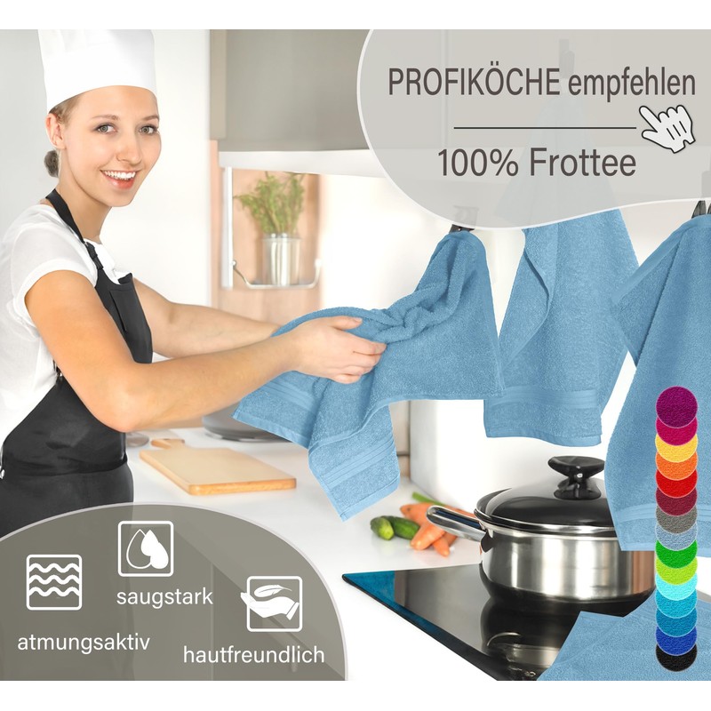 Lashuma Linz Kitchen Towels, Doves, Blue, Set of 4, Terry