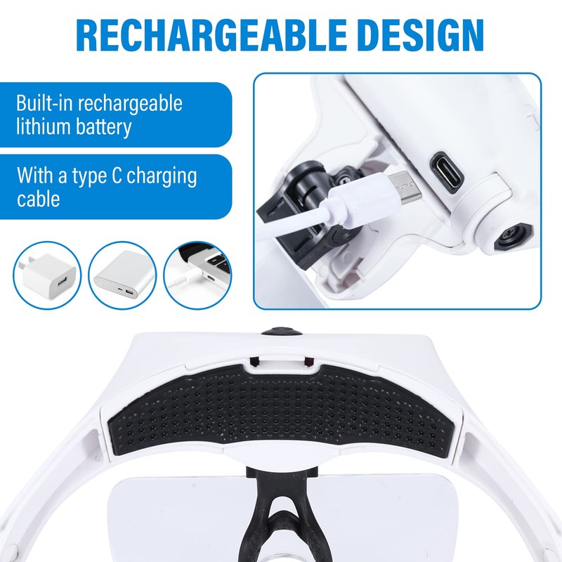 YOCTOSUN Magnifying Glasses with 4 LED Lights, Headband Magnifier with
