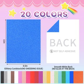 A4 Glitter Card 20 Sheets 20 Assorted Colours Abrasion Resistant Card for Cricut Glossy Paper for Card Making, Crafts, Scrapbooking and DIY Projects 250gsm