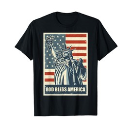 Statue Of Liberty God Bless America 4th Of July USA Flag T-Shirt