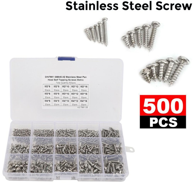 500pcs M2 M3 M4 304 Stainless Steel Pan Flat Head