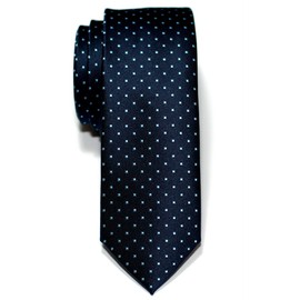 (リトリーズ) RETREEZ ピンドット柄 マイクロファイバー 織り生地 細ネクタイ - ネイビーブルー地&ライトブルーのピンドット柄