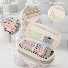 KUKUPOW Aesthetic Pencil Case, Large Pencil Case, Teenager's Pencil Case, Simple and Durable, Suitable for Schools and Offices (Green), Green, Unisex