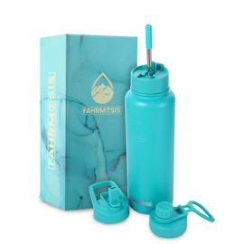 FAHRMOSIS 40 OZ Water Bottle with Straw | Insulated Water Bottle Water Jug Includes 3 Lids Water Bottles | Stainless Steel Water Bottle for Men & Women - Teal