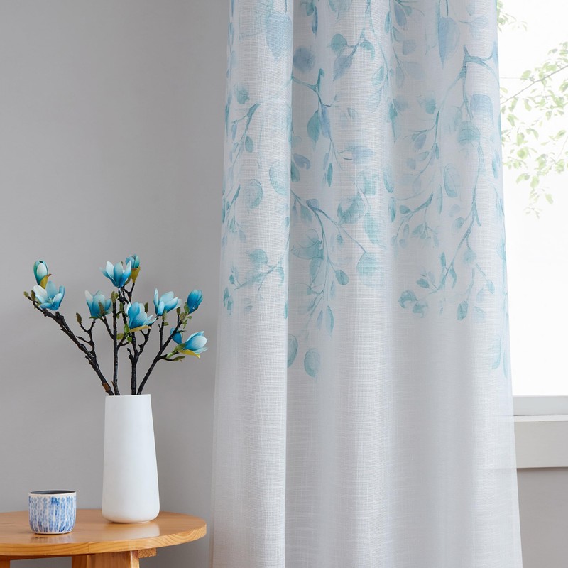 Central Park Leaf Floral Print Metallic Sheer Linen Window Curtain