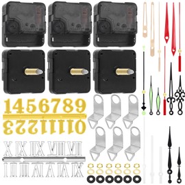 Swpeet 6 Pairs 28mm / 1.1 Inches Long Shaft Clock Movement Mechanism Kit, 6 Clock Movement with 6 Hooks, 6 Different Pairs of Hands Clock, 6 Sets Mounting Hardware, 2 Set Clock Numerals for DIY Clock