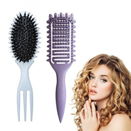Nricrlus Curling Brush, Curly Defined Brush, Styling Hair Comb, Portable Hair Brush, Curly Hair, Tangleproof, Lightweight, Wet and Dry Use, For Parties, Business Trips, Travel, Unisex (Blue + Purple)