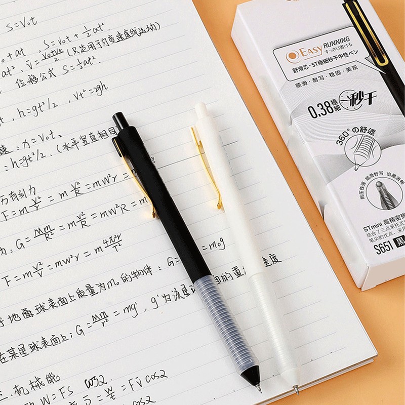 12pcs Press Gel Pen 0.38MM Black Ink Fine Point Pen