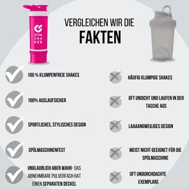 GYMSHAKER Protein Shaker with Powder Compartment 600 + 150 ml - with Honeycomb Structure Strainer for Creamy Shakes - Leak-Proof & BPA Free - Pink