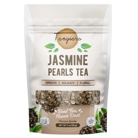 Jasmine Pearls Tea - Tangiers Tea - Jasmine Premium Rolled Loose Leaf Tea with Fragrant Jasmine Blossoms | Antioxidant-Rich, Organic & Non-GMO | Smooth & Floral Flavor, Perfect for Relaxation | 56g Resealable Pack