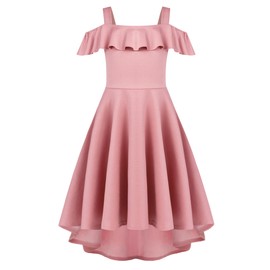 Arshiner Girl's Cold Shoulder Sleeveless Summer Casual Sundress A-line Dress with Pockets for 4-12 Years,Pink,11-12 Years