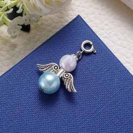 MIXJOY Something Blue Bride Gift, Bridal Blue Pearl Angel Wings Bouquet Garter Charm for Bride to Be, Elegant Blue Pearl Bridal Wedding Accessory, Bachelorette Party Bridal Shower Gifts