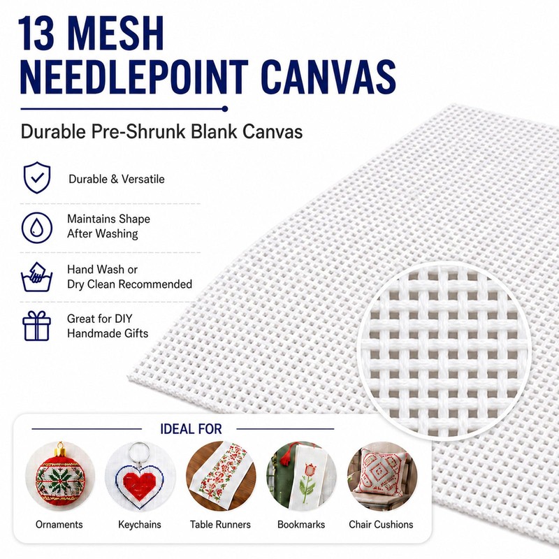 13 Mesh Needlepoint Canvas for Stitching: Rolled Mono Canvas Crease-Free