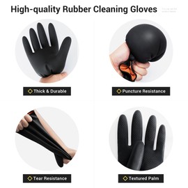 ThxToms 3 Pairs Dishwashing Cleaning Gloves, Reusable Dishwashing latex Gloves for Kitchen & Bathroom Cleaning,Non-Slip,Smooth Comfortable Lining,Black(Medium) M