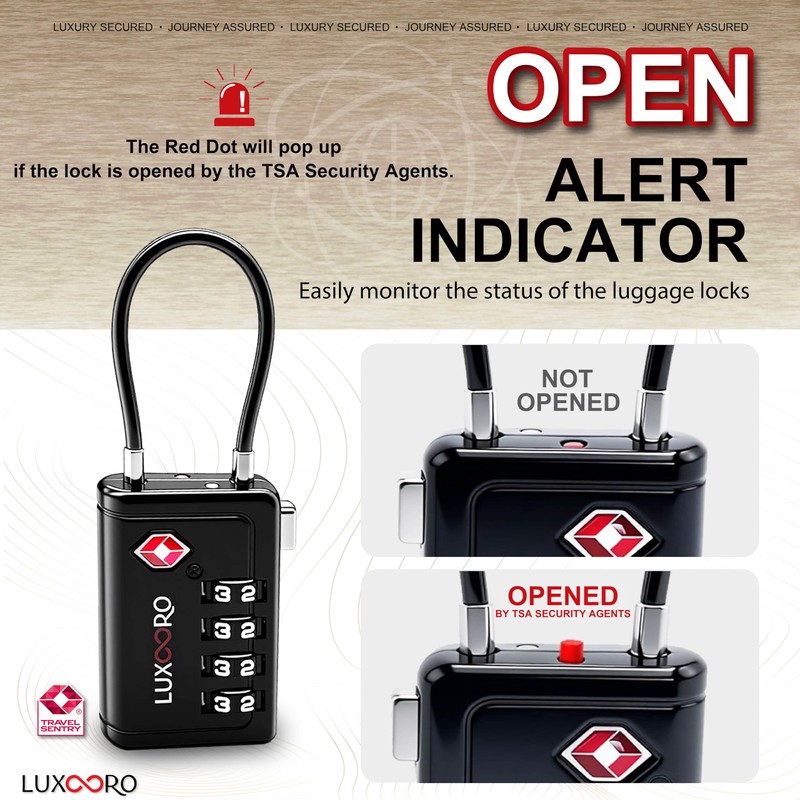 LUXOORO TSA Approved Luggage Lock with Alert Indicator, 4-Digit Resettable
