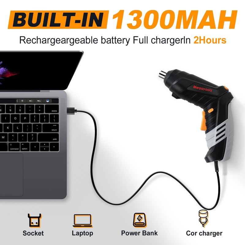 Megarooz Electric Cordless Screwdriver with Rechargeable Battery and Charger, Rotating