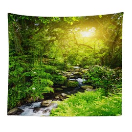 Forest Tapestry Home Decor Landscape Tapestry Living Room Bedroom Decoration Tapestry Magic Tapestry Curtain (Forest Creek, 90.5''L×70.8''W)