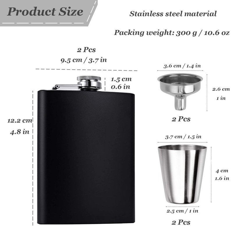 Hip Flask Set, Stainless Steel Flasks with 2 Small Cups