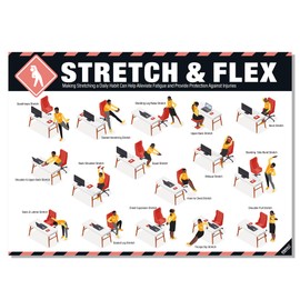 Stretch and Flex Poster 18" x 24" – OSHA Compliant Office & Workplace Stretching Guide, Full-Body Flexibility, Injury Prevention & Mobility Exercises, Ideal for Desk Workers & Sedentary Jobs