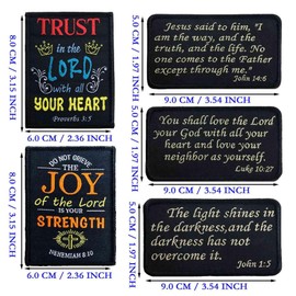 5Pcs Bible Verse Patches - Proverbs 3:5, Nehemiah 8:10, John 1:5, Luke 10:27, John 14:6 Embroidered Bible Patch for Tactical Vest Clothes Hats Bags Backpacks