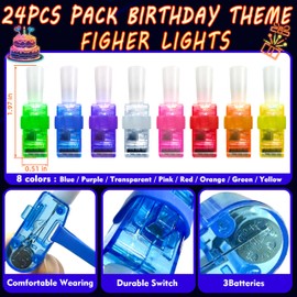 24PCS Neon Happy Birthday Party Favors LED Finger Lights：Glow-in-the-Dark Light-Up Toys Bulk for Kids 4-8-12,Goodie Bags for Kids Birthday Party Decorations Supplies, Classroom Prizes, Fun Gifts