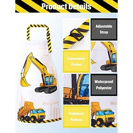 Kids Aprons for Boys - Truck Toddler Apron for Kids 6-8 with Pocket Adjustable Strap Kids Art Smock for Kids 8-12 Paint Apron