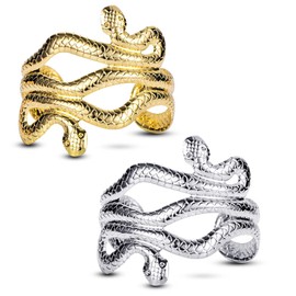 Caiyao Punk Viper Animal Serpent Swirl Snake Bangle Bracelet Gothic Open Adjustable Armlet Armband for Women Men Exaggerated Arm Cuff Personality Unisex Bar Party Jewelry-A gold silver