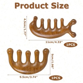 Pack of 2 Massage Combs, Head Massage, Massage Wood, Scalp Comb, 1 Semi-Round Comb Made of Sandalwood, 1 Dolphin Made of Sandalwood, Gua Sha Comb, Body Massage Tool for Men and Women