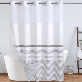 KONZENT Grey and White Boho Shower Curtain Grey Striped Hotel Fabric Shower Curtain Machine Washable with Snap in Removable Liner for Bathroom Bathtubs Spa(71" (W) X 84" (H))