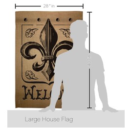 Ornament Collection Welcome Fleur De LYS House Flag - Country Living Vintage Flower Lily Lis French Party Mardi - Decoration Banner Small Garden Yard Gift Double-Sided Made in USA 28 X 40