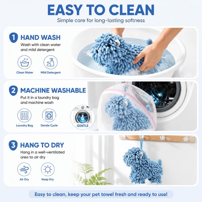 Chenille Dog Hand Towel for Bathroom & Kitchen, Cute Fuzzy