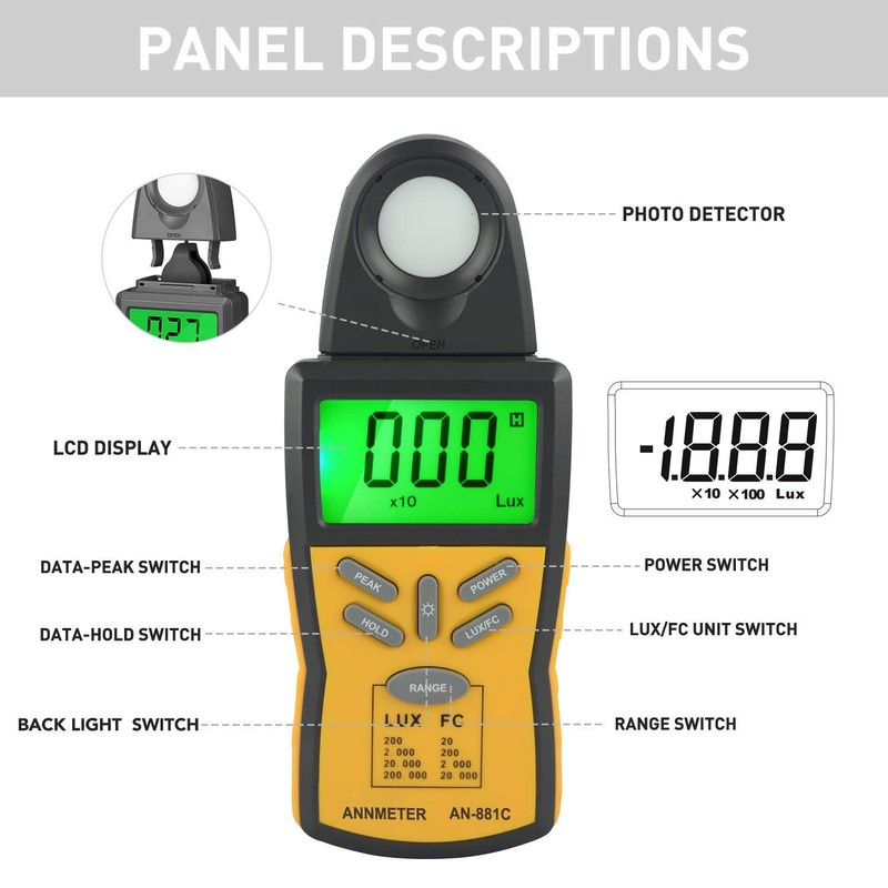 ANNMETER Digital Illuminance Meter, AN-881D Handheld Exposure Meter, Lumen Tester