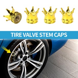 A ABSOPRO Tire Valve Stem Caps 12.8MM Car Wheel Valve Cap ABS Gold Tone Crown Style for Car Bike Motorcycle Truck Anti Crash Tyre Valve Stem Cover Valve Dust Cap Tire Valve Cap 4 Pcs
