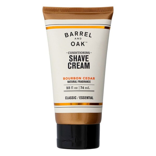Barrel and Oak - Conditioning Shave Cream, Men's Shaving Cream, Moisturizing Shave Cream, Caffeine & Antioxidant-Rich, Helps Prevent Nicks, Bumps, Redness, & Dry Skin, Vegan (Bourbon Cedar, 2.5 oz)
