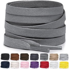 Miscly Flat Shoelaces - Waxed Tear-Resistant for Stiffles and Leather Shoes - 100% Cotton - Diameter 6 mm, gray