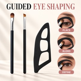 3-Piece Eye Makeup Template Kit with 2 Eyeshadow Brushes and Reusable Plastic Eye Stencil for Fast, Defined Eye Looks for Beginners