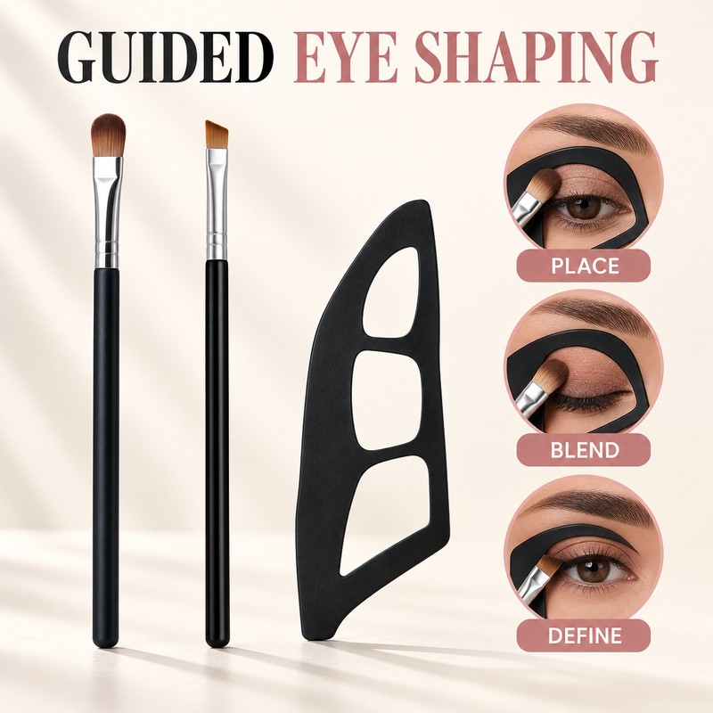 3-Piece Eye Makeup Template Kit with 2 Eyeshadow Brushes and