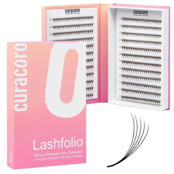 CURACORO Pestañas Lashfolio Narrow Promade, Pestañas Voluminosas Hechas A Mano,
