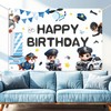 Policeman Happy Birthday Backdrop Banner Cartoon Police Catch Thief Theme