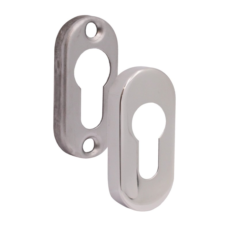 Upright Euro Escutcheon Oval Shaped Keyhole Cover - Polished Stainless