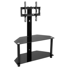 Mount-It! Floor TV Stand with Mount and Tempered Glass Shelves for Storage | Entertainment Center with TV Mount, Fits 32, 42, 47, 50, 55 Inch Up to VESA 400x400 Screens, 88 Pound Capacity, Black