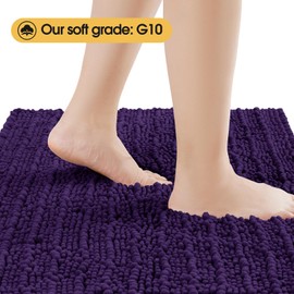 ACCUMTEK Upgrade Luxury 2 Piece Deep Purple Toilet Bathroom Rug Mat 32"x20"+24"x17", Ultra Soft Thick Absorbent Bath Mats, Non Slip Chenille Toilet Mat for Bathroom, Bedroom, Kitchen, Shower, Tub