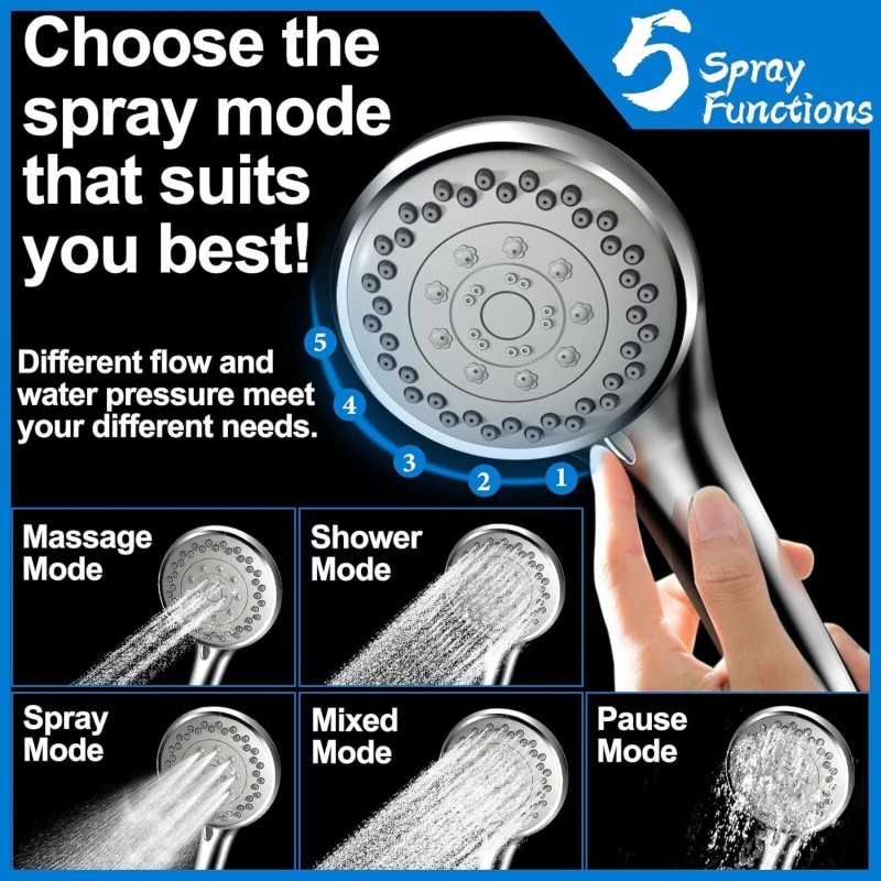 HEAD Modern 5-Setting Shower Head Combo, 10 Inch High Pressure