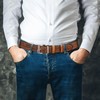 BISON DENIM Men's Leather Belt Jeans Belt Business Belt Metal