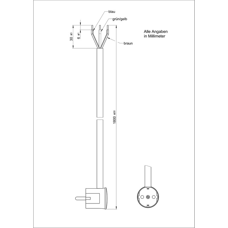 Textile Cable with Schuko Plug (Angled Plug Made of Duroplast: